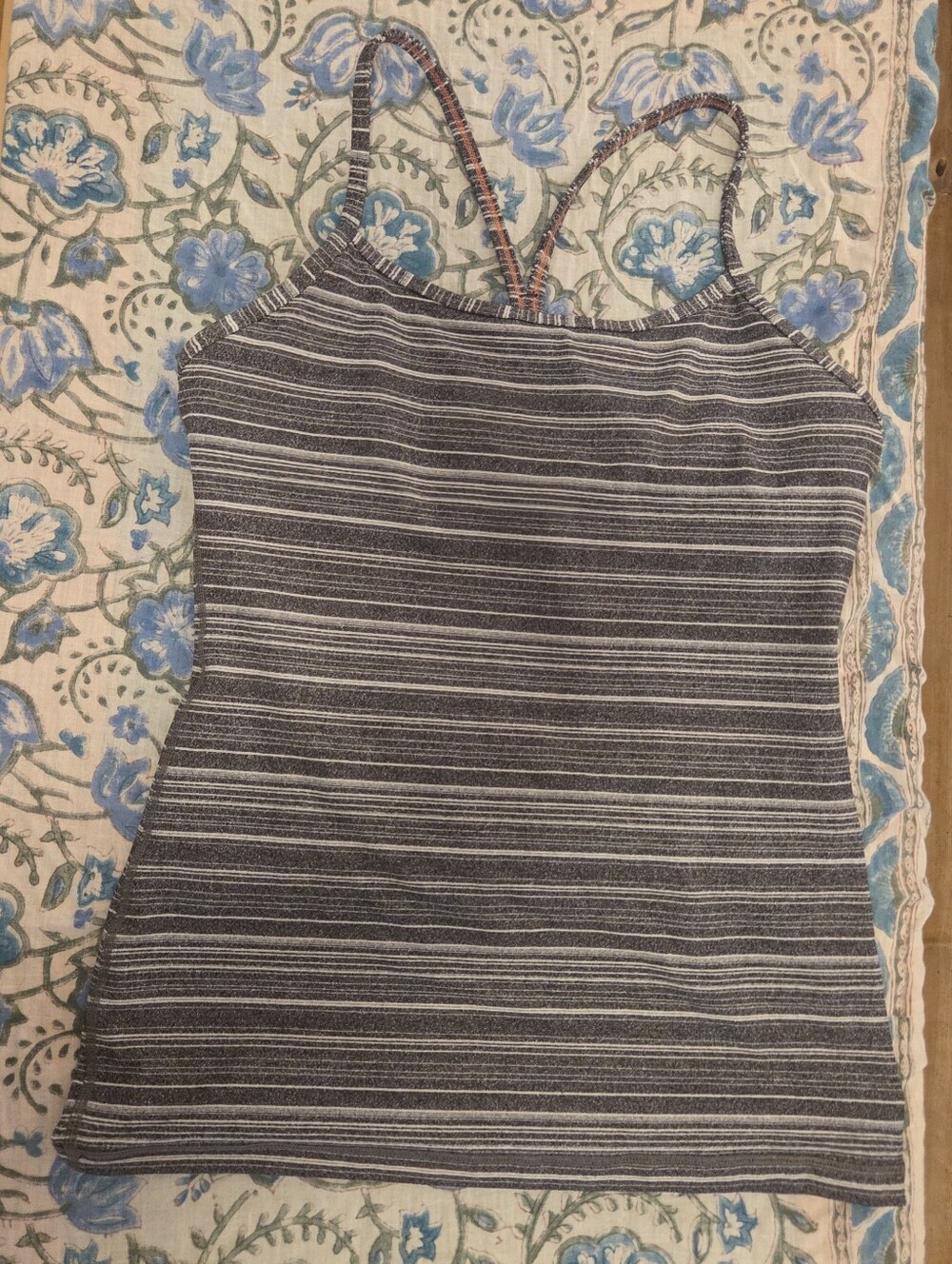 Lululemon Striped Gray and White Spaghetti Strap Tank Top
